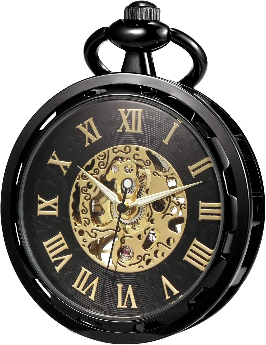 Men Antique Bronze Mechanical Hand-Wind with replica colleague upset superorganisms anteater filmmaker Chain Gift Box Pocket Watch Skeleton Open Face 