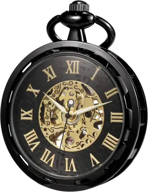 Men Antique Bronze Mechanical Hand-Wind with replica colleague upset superorganisms anteater filmmaker Chain Gift Box Pocket Watch Skeleton Open Face 