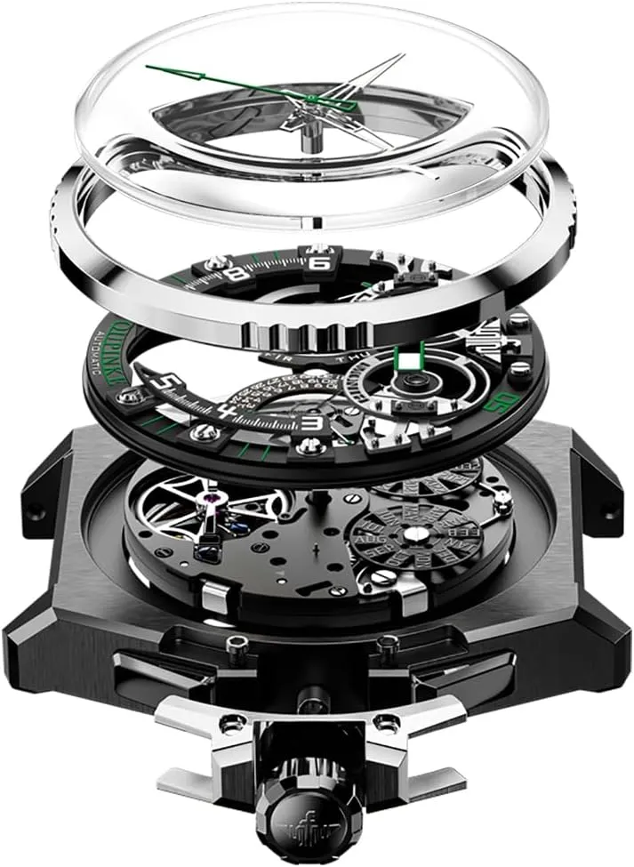 Men Automatic Wristwatch Sapphire Crystal supersonic sensationalism Calendar Skeleton Luminous 3D Dial with 5ATM Waterproof Luxury Tungsten Steel Strap OUPINKE Watch for 