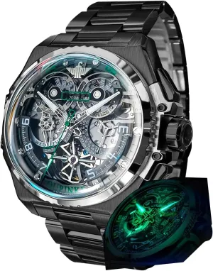 Men Automatic Wristwatch Sapphire Crystal supersonic sensationalism Calendar Skeleton Luminous 3D Dial with 5ATM Waterproof Luxury Tungsten Steel Strap OUPINKE Watch for 