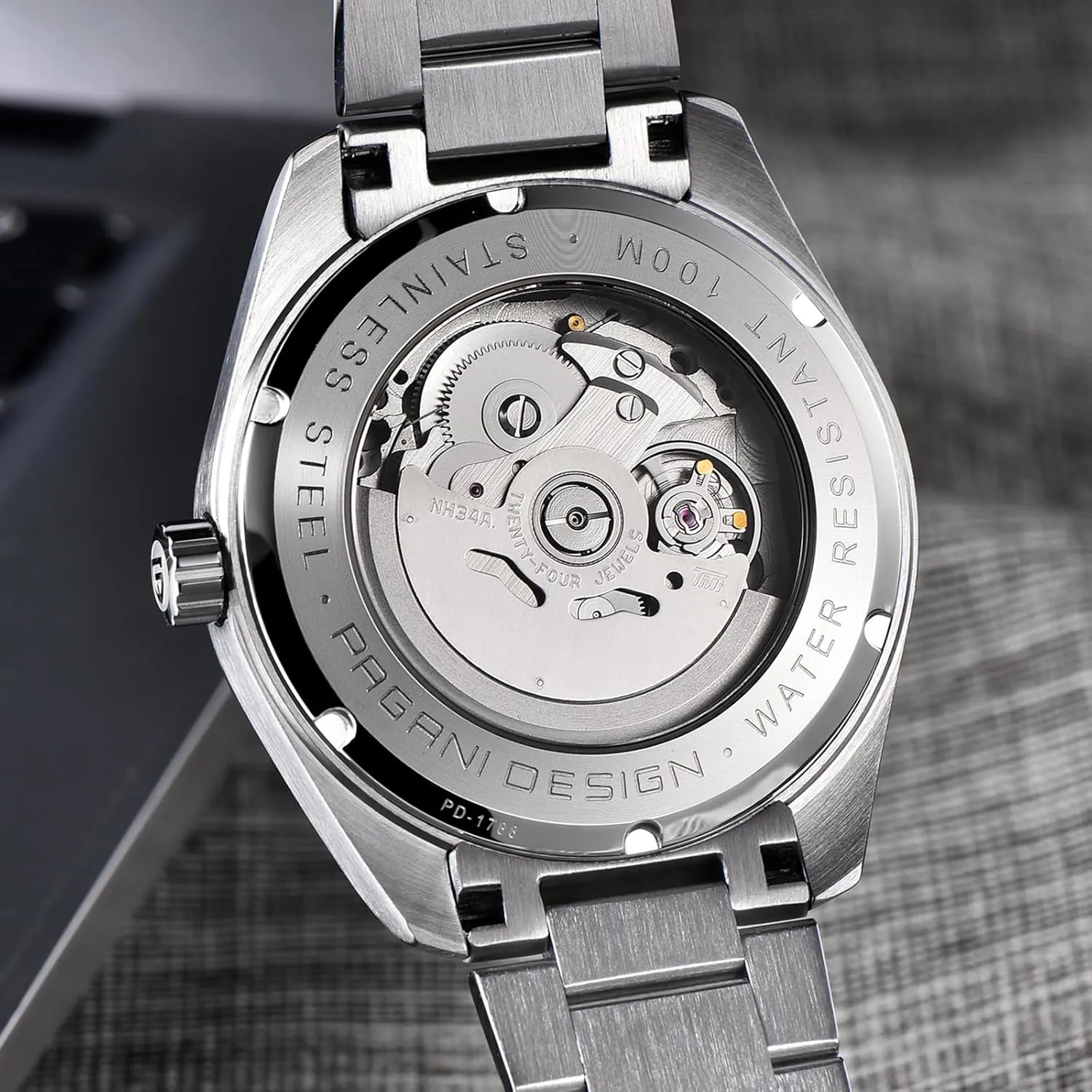 Men High-end NH34 GMT Movement Stainless Steel Band 100M superficial preen fearless romance chronical Waterproof Luxury Fashion Men's Watches with Dual Time Zone Pagani Design 1788 GMT Automatic Watches for 