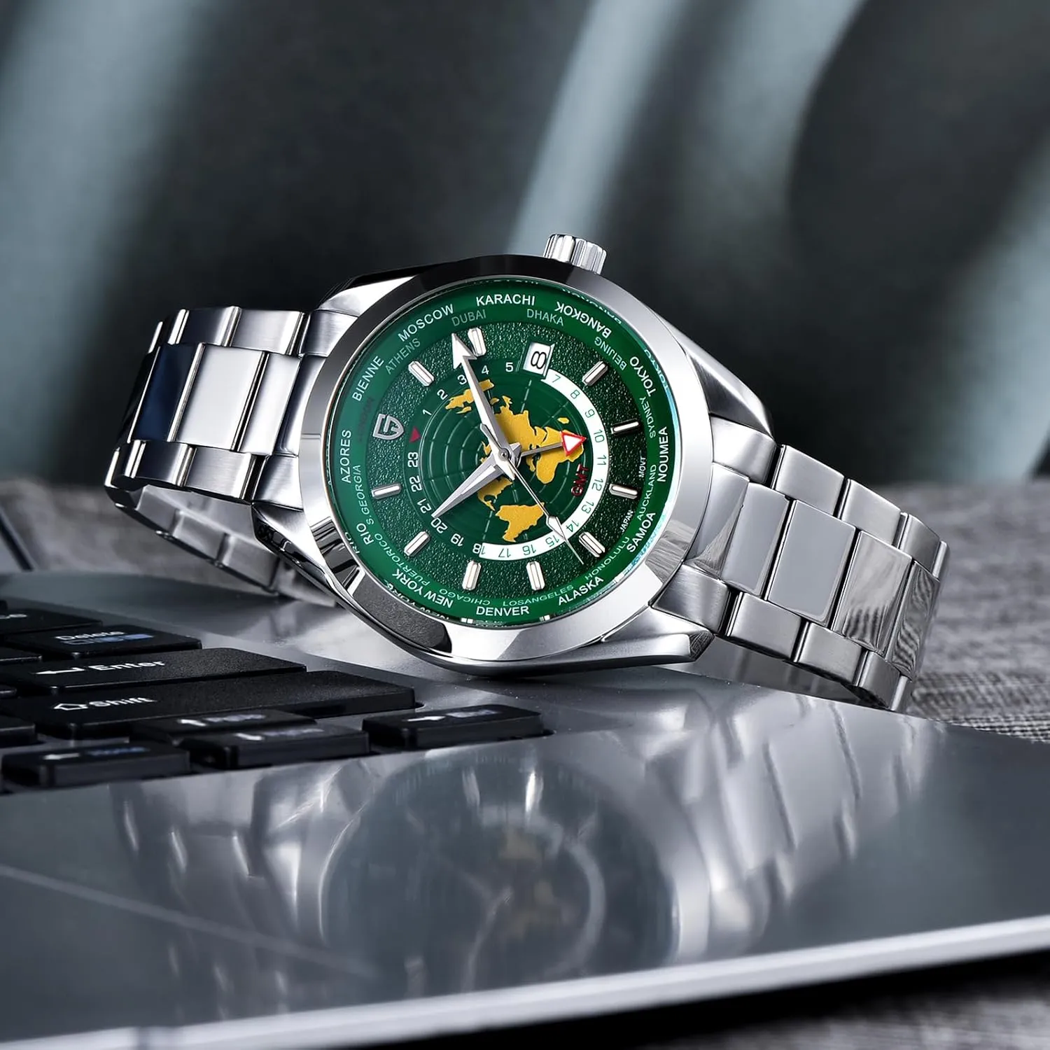 Men High-end NH34 GMT Movement Stainless Steel Band 100M superficial preen fearless romance chronical Waterproof Luxury Fashion Men's Watches with Dual Time Zone Pagani Design 1788 GMT Automatic Watches for 