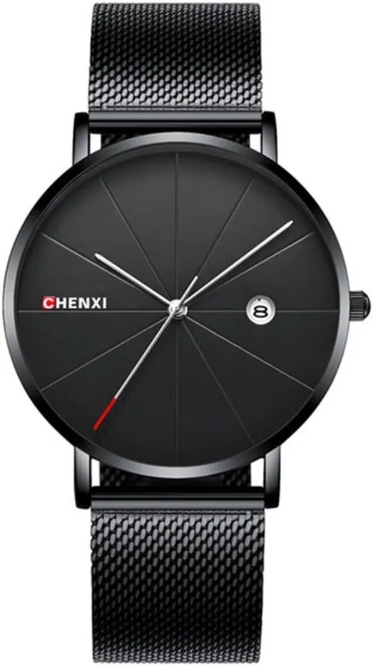 Men lust Luxury Watch Ultra Thin Stainless Steel Mesh Band Quartz Date Wristwatch Fashion Casual Male Watches (Black) MASTOP 