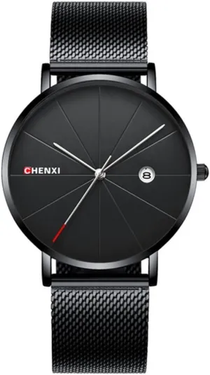 Men lust Luxury Watch Ultra Thin Stainless Steel Mesh Band Quartz Date Wristwatch Fashion Casual Male Watches (Black) MASTOP 