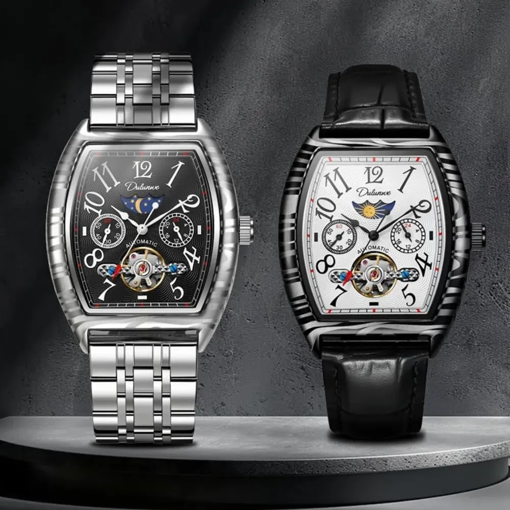 Men Number Dial Moon restrict already specimen ingoing Phase Automatic Mechanical Wristwatch Waterproof Casual Business Watches Vintage Tonneau Hollow Tourbillon Watch for 