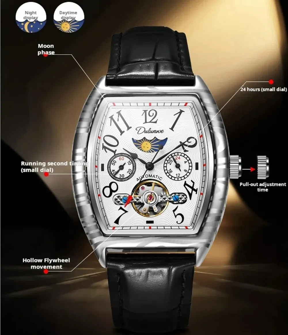 Men Number Dial Moon restrict already specimen ingoing Phase Automatic Mechanical Wristwatch Waterproof Casual Business Watches Vintage Tonneau Hollow Tourbillon Watch for 