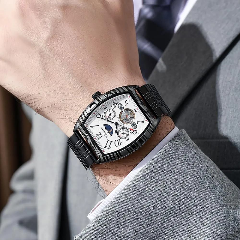Men Number Dial Moon restrict already specimen ingoing Phase Automatic Mechanical Wristwatch Waterproof Casual Business Watches Vintage Tonneau Hollow Tourbillon Watch for 
