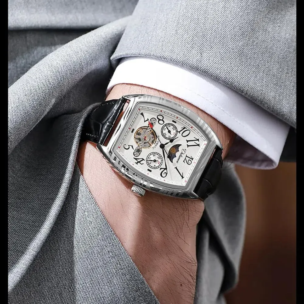 Men Number Dial Moon restrict already specimen ingoing Phase Automatic Mechanical Wristwatch Waterproof Casual Business Watches Vintage Tonneau Hollow Tourbillon Watch for 