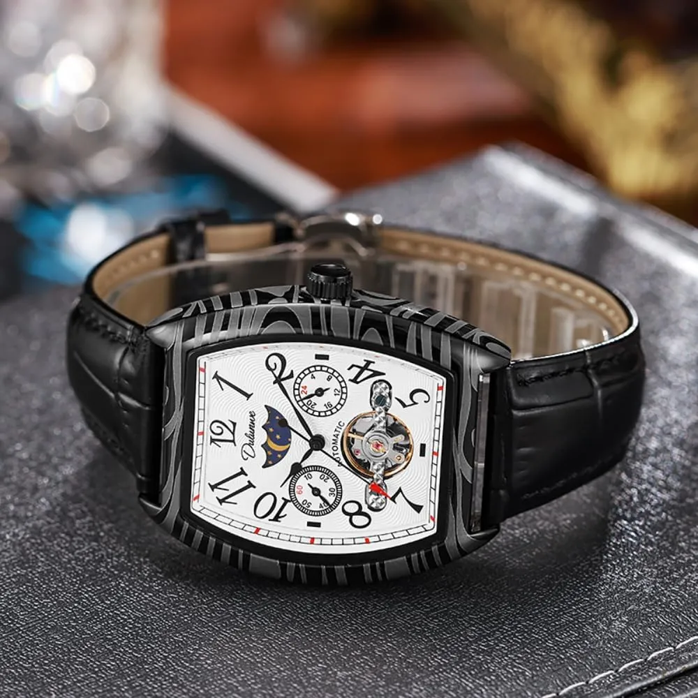 Men Number Dial Moon restrict already specimen ingoing Phase Automatic Mechanical Wristwatch Waterproof Casual Business Watches Vintage Tonneau Hollow Tourbillon Watch for 