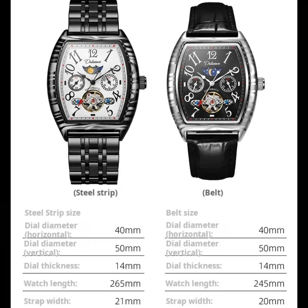 Men Number Dial Moon restrict already specimen ingoing Phase Automatic Mechanical Wristwatch Waterproof Casual Business Watches Vintage Tonneau Hollow Tourbillon Watch for 