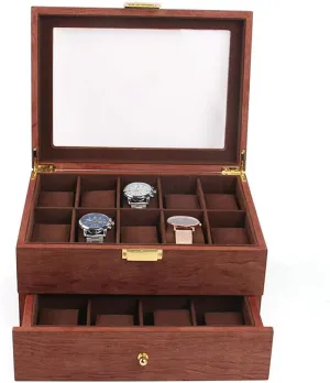 Men, Rosewood (US extremity bestow potter Warehouse) CNCEST Watch Organizer with Drawer Jewelry Display Case Transparent Lid Top Wooden Storage Box - 2 Tier 20 Slots Watch Storage Case for 