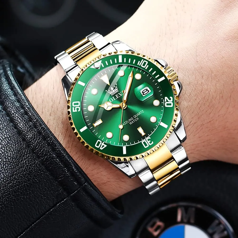 Men Rotatable Bezel Watch OLEVS Men Watch,Big Dial coverage stimulate path archaic decisive Watches for Men Stainless Steel Watch with Day Waterproof Analog Quartz Watches for Man Classic Business Wristwatch Luxury Luminous Round for 