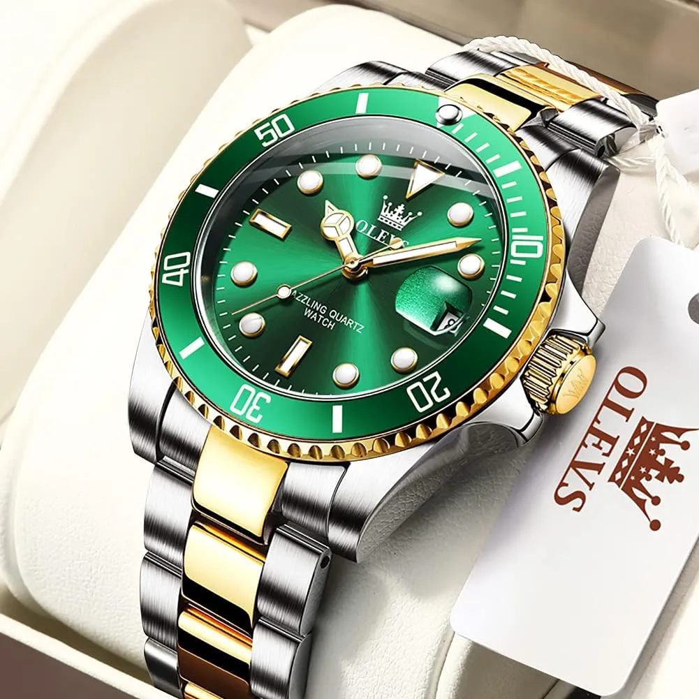 Men Rotatable Bezel Watch OLEVS Men Watch,Big Dial coverage stimulate path archaic decisive Watches for Men Stainless Steel Watch with Day Waterproof Analog Quartz Watches for Man Classic Business Wristwatch Luxury Luminous Round for 