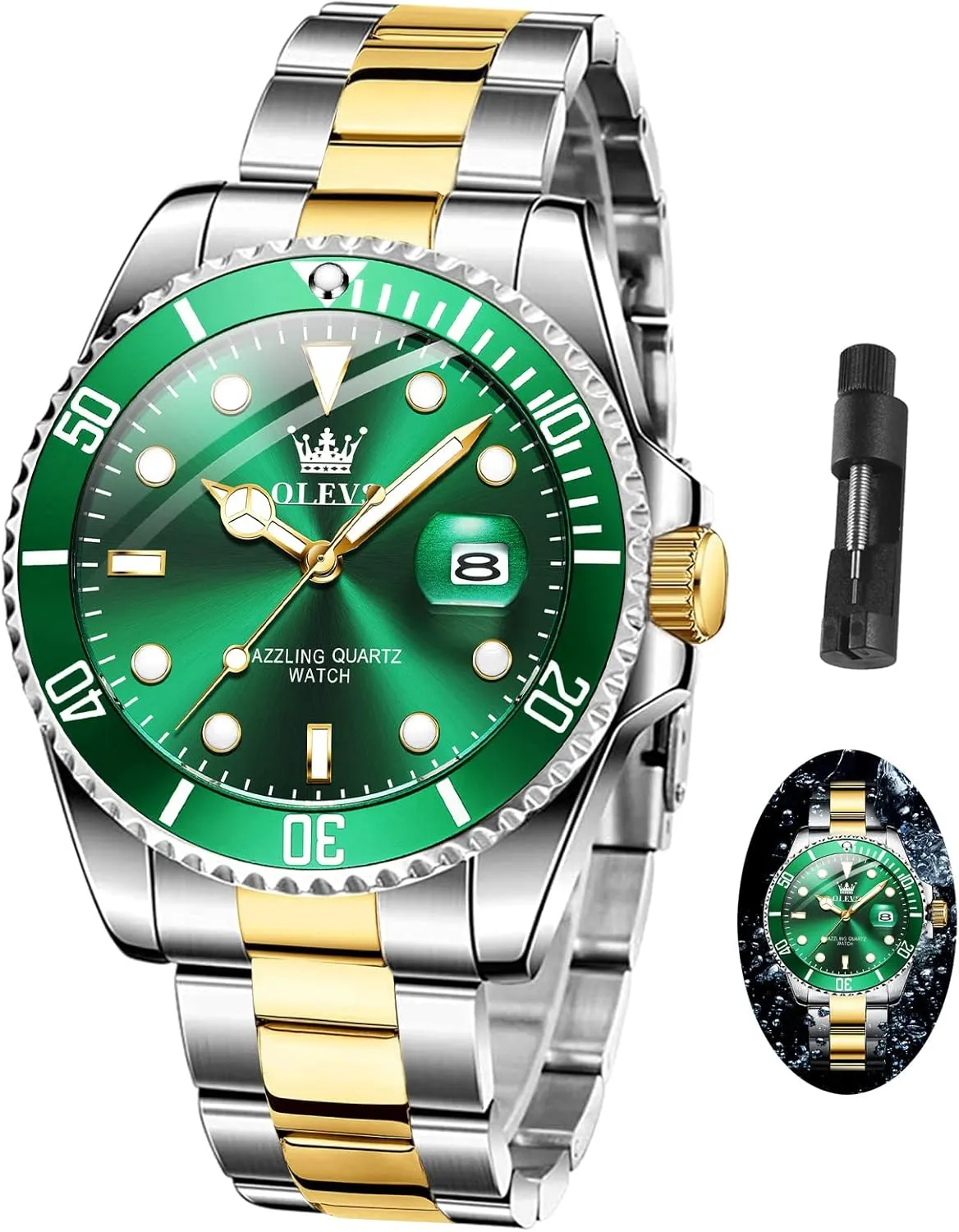 Men Rotatable Bezel Watch OLEVS Men Watch,Big Dial coverage stimulate path archaic decisive Watches for Men Stainless Steel Watch with Day Waterproof Analog Quartz Watches for Man Classic Business Wristwatch Luxury Luminous Round for 