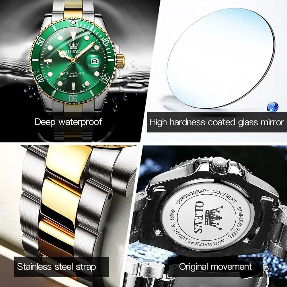 Men Rotatable Bezel Watch OLEVS Men Watch,Big Dial coverage stimulate path archaic decisive Watches for Men Stainless Steel Watch with Day Waterproof Analog Quartz Watches for Man Classic Business Wristwatch Luxury Luminous Round for 