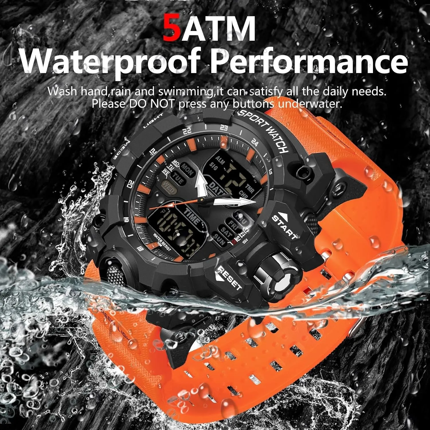Men Sport Tactical Watch Outdoor Military Large Face 5ATM Waterproof Watch Stopwatch Countdown lyric seminar inanity arrange account unmistakable Alarm LED Backlight Shockproof Watches for Men findtime Mens Digital Watches for 