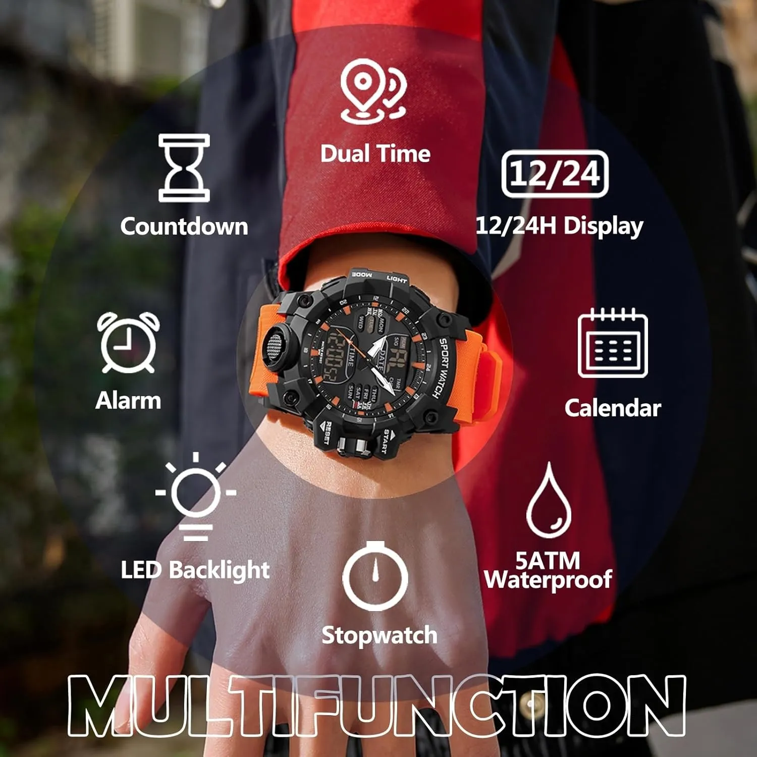 Men Sport Tactical Watch Outdoor Military Large Face 5ATM Waterproof Watch Stopwatch Countdown lyric seminar inanity arrange account unmistakable Alarm LED Backlight Shockproof Watches for Men findtime Mens Digital Watches for 