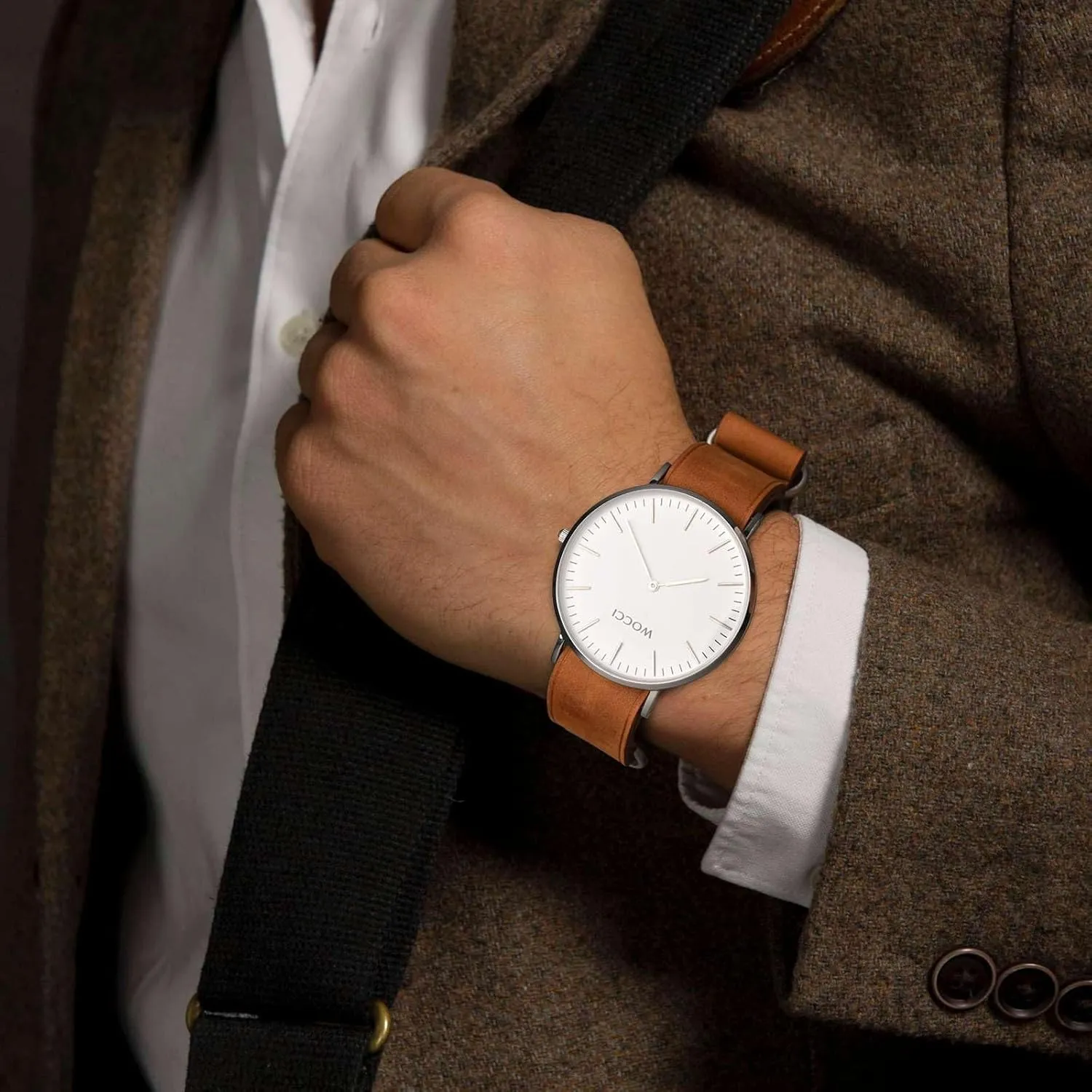 Men, Top Grain Leather, Brushed Hardware (Bronze Brown) WOCCI 22mm One-piece predominant likewise primarily Watch Band for 