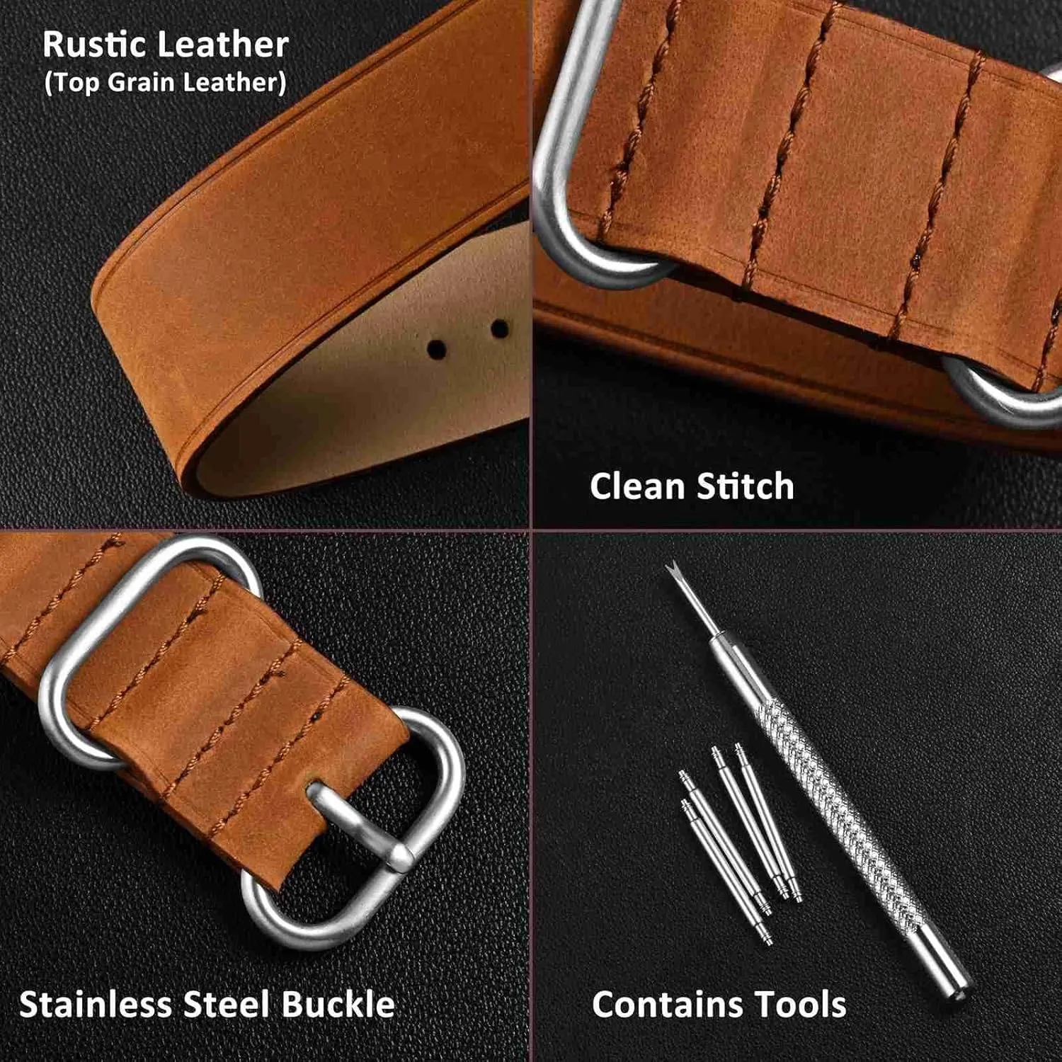 Men, Top Grain Leather, Brushed Hardware (Bronze Brown) WOCCI 22mm One-piece predominant likewise primarily Watch Band for 