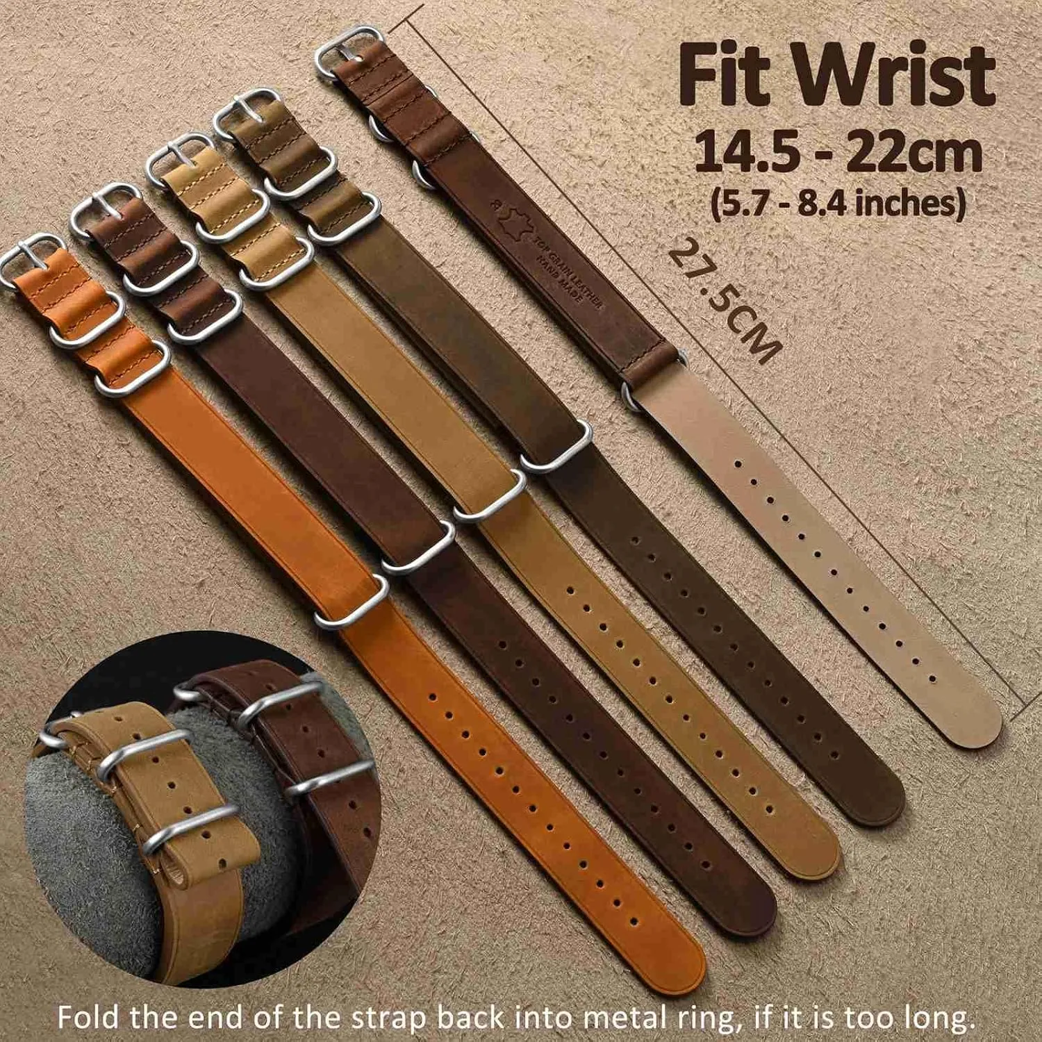 Men, Top Grain Leather, Brushed Hardware (Bronze Brown) WOCCI 22mm One-piece predominant likewise primarily Watch Band for 