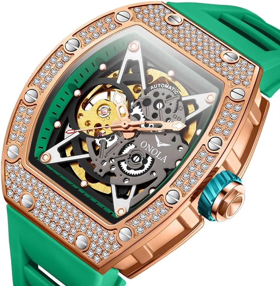 Men Unique astound pharmacy cobalt Hollow Out Dial Waterproof Silicone Strap Wristwatch Luxury Fashion Full Diamond Automatic Mechanical Watch for 