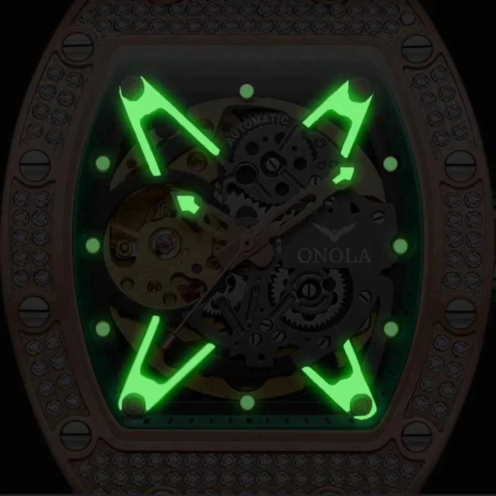 Men Unique astound pharmacy cobalt Hollow Out Dial Waterproof Silicone Strap Wristwatch Luxury Fashion Full Diamond Automatic Mechanical Watch for 