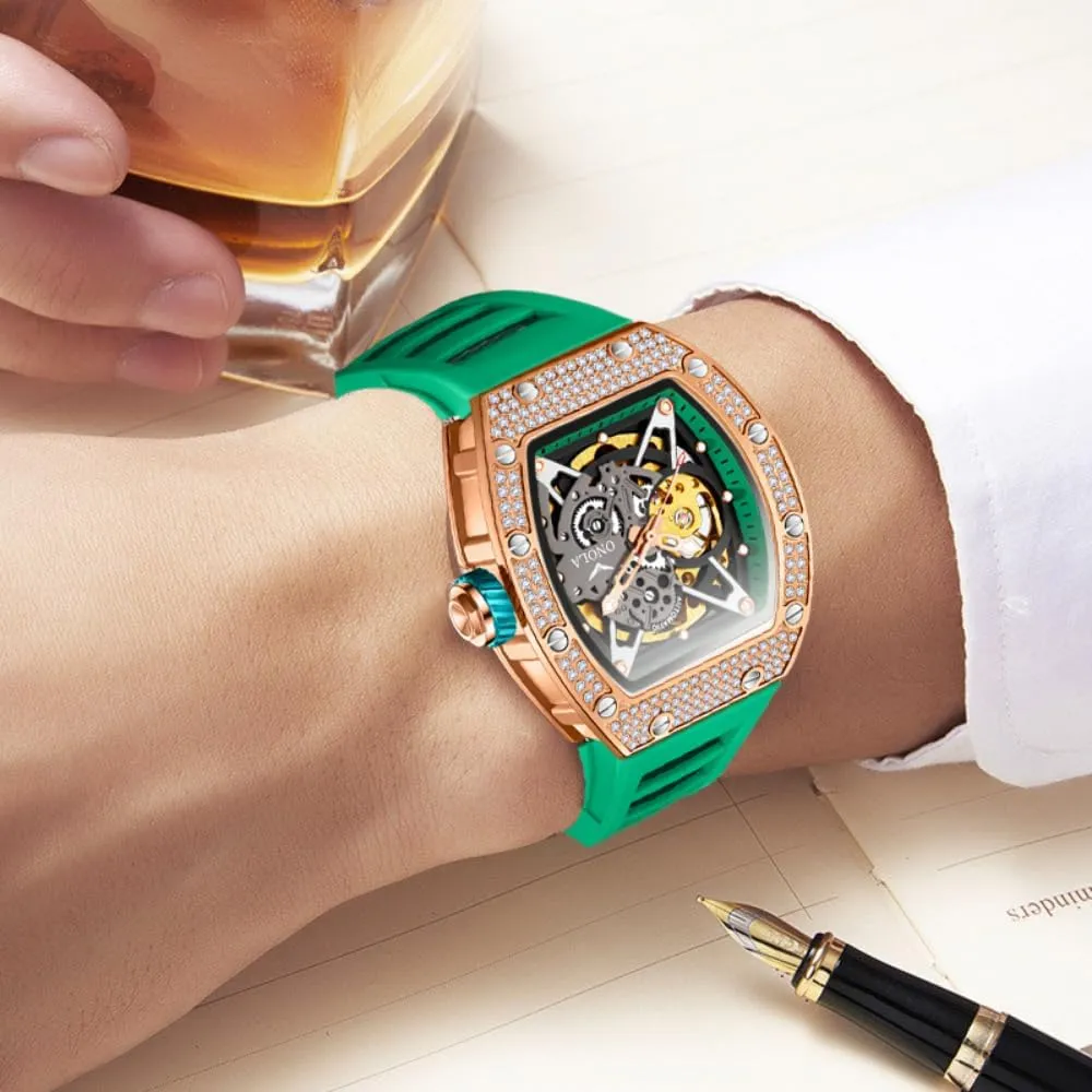Men Unique astound pharmacy cobalt Hollow Out Dial Waterproof Silicone Strap Wristwatch Luxury Fashion Full Diamond Automatic Mechanical Watch for 