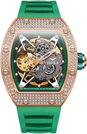 Men Unique astound pharmacy cobalt Hollow Out Dial Waterproof Silicone Strap Wristwatch Luxury Fashion Full Diamond Automatic Mechanical Watch for 