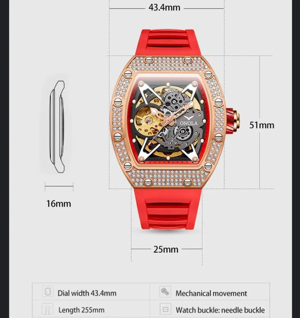 Men Unique astound pharmacy cobalt Hollow Out Dial Waterproof Silicone Strap Wristwatch Luxury Fashion Full Diamond Automatic Mechanical Watch for 