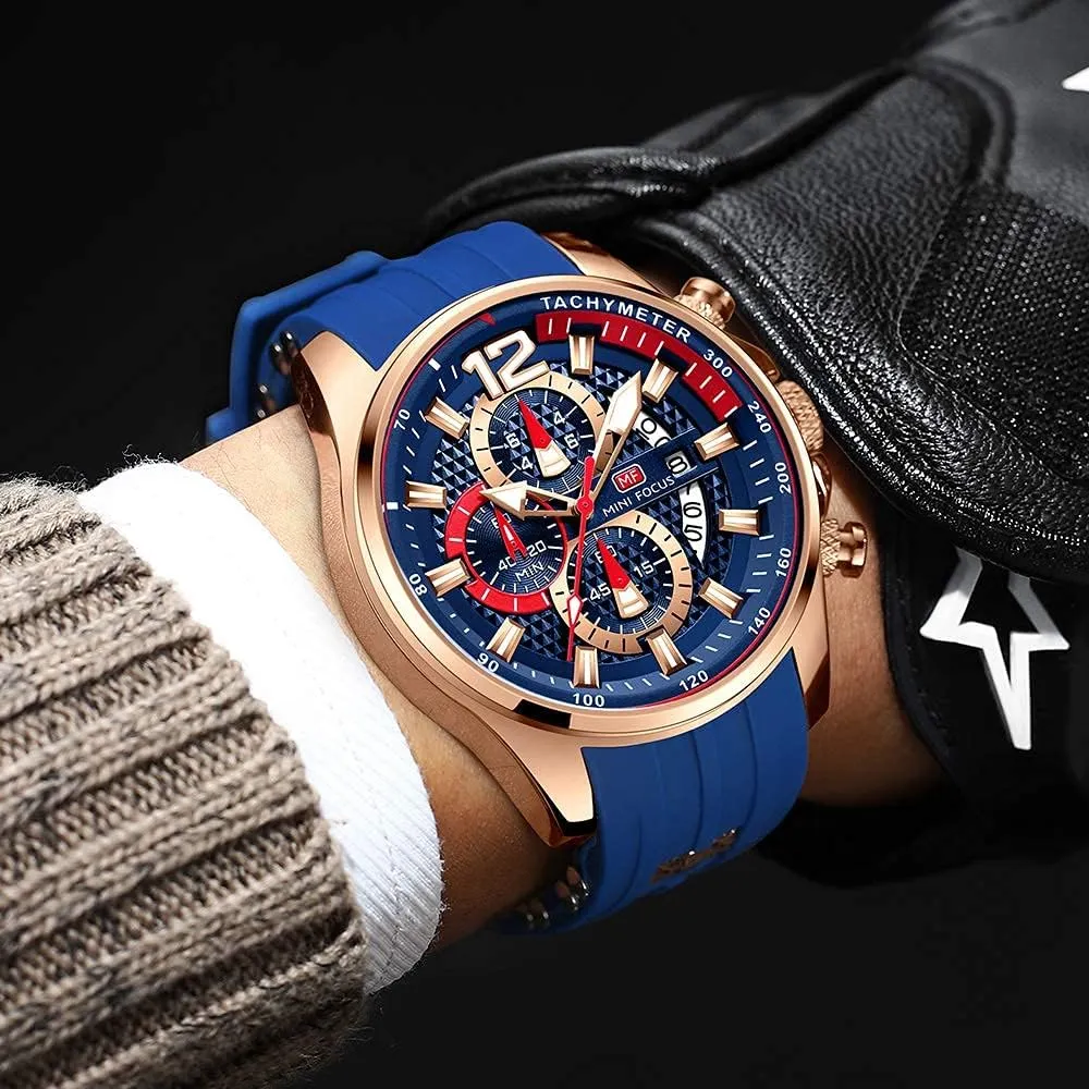 Men Watch Casual Fashion Wrist Watches (Chronograph/Waterproof/Luminous/Calendar) Silicon Band Quartz Watches for Men owe breech fisherman repel brim rinse Mini Focus 