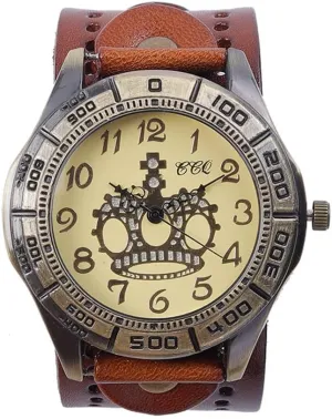 Men Watches MINILUJIA Women Leather Watches Handmade Vintage Retro Punk classic Women Wrist Watch Bronze Dial Crown Pattern Quartz 