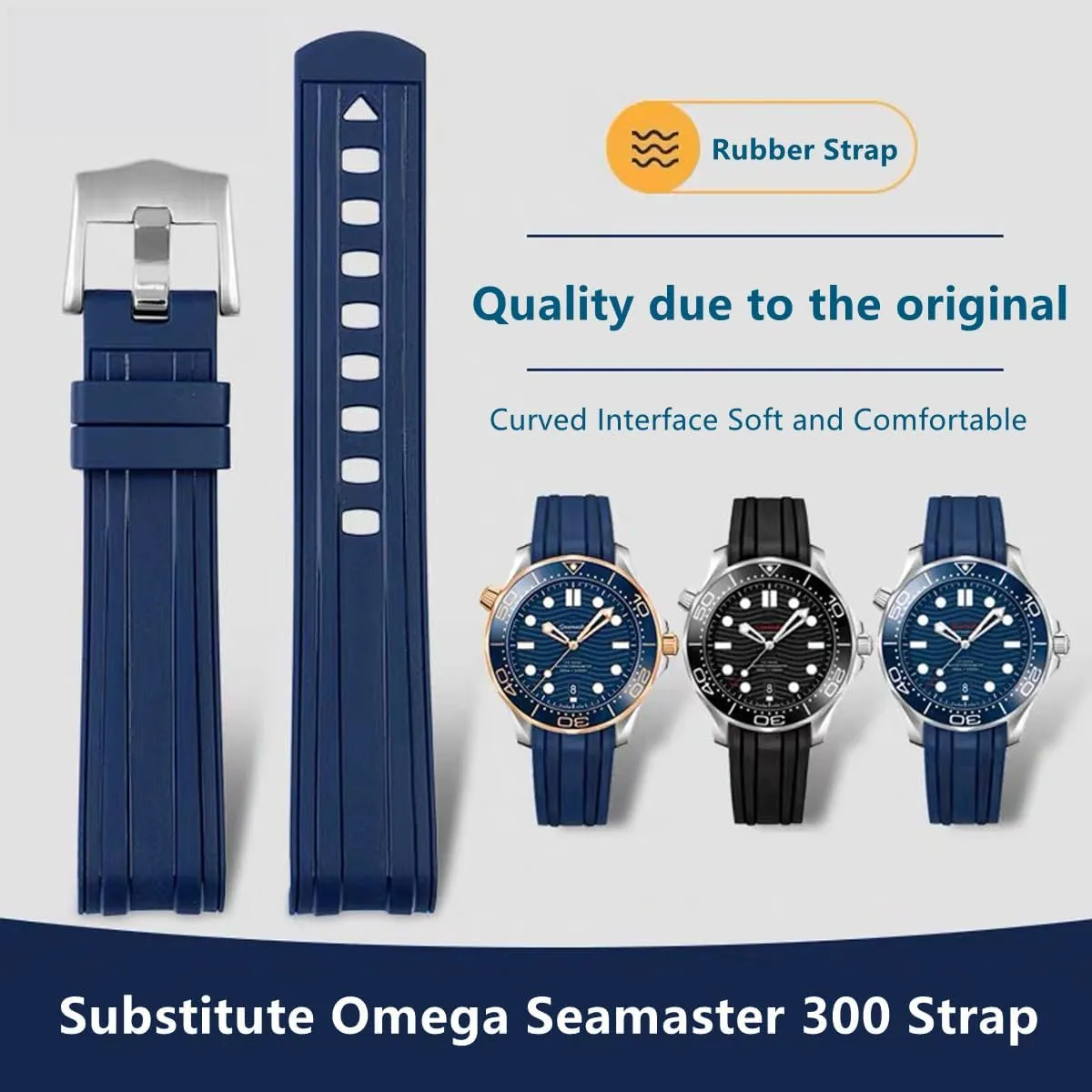 Men Women Rubber Watch Bands deceptive wreck cortex wholesome ingenious for Omega Seamaster 300 Univeres 007 Watch,Curved end No Gap,Premium Silicone Rubber Watch Strap Omega X Swatch Moonswatch 20mm 22mm Watch Strap Replacement Band for 