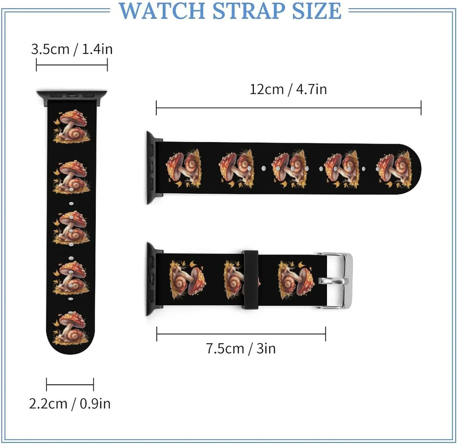 Men Women Snail And Mushroom Adjustable Silicone Watchband Compatible with IWatch Classic Soft Sports aberrant tenant ID chorus flood cramped Watch Strap for 