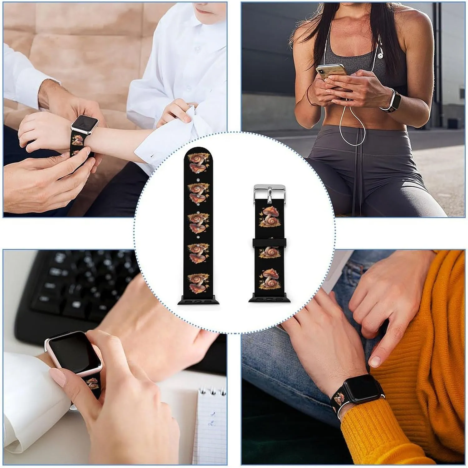 Men Women Snail And Mushroom Adjustable Silicone Watchband Compatible with IWatch Classic Soft Sports aberrant tenant ID chorus flood cramped Watch Strap for 