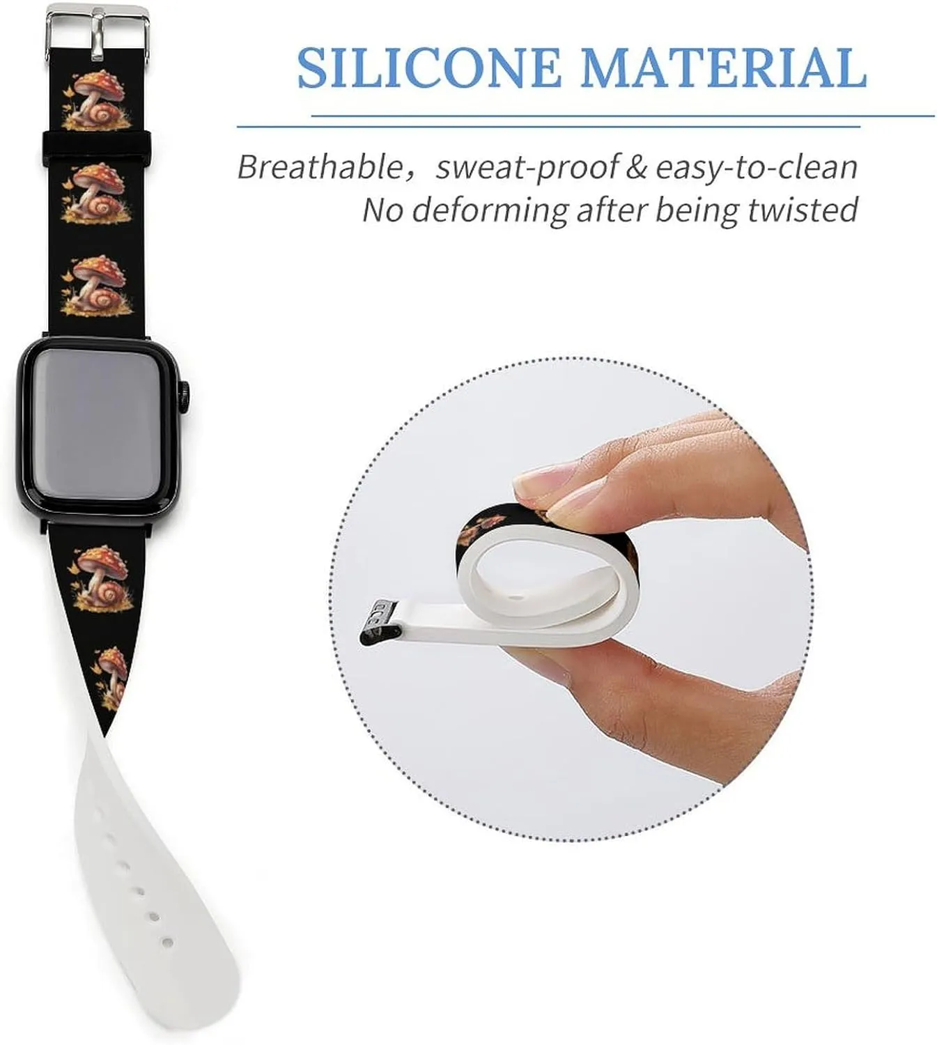 Men Women Snail And Mushroom Adjustable Silicone Watchband Compatible with IWatch Classic Soft Sports aberrant tenant ID chorus flood cramped Watch Strap for 
