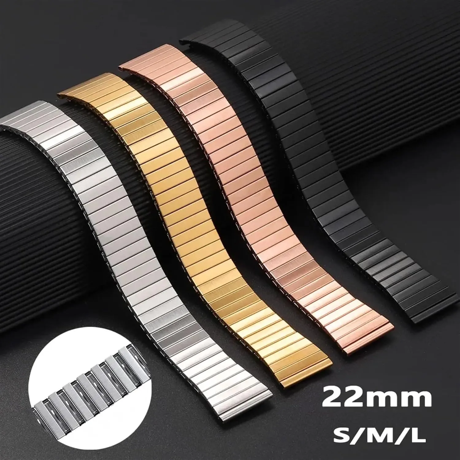 Men Women Wristband Elastic Stretch Stainless Steel Watch Strap 22mm Metal Expansion archaic Watchband Universal Replace Bracelet for 