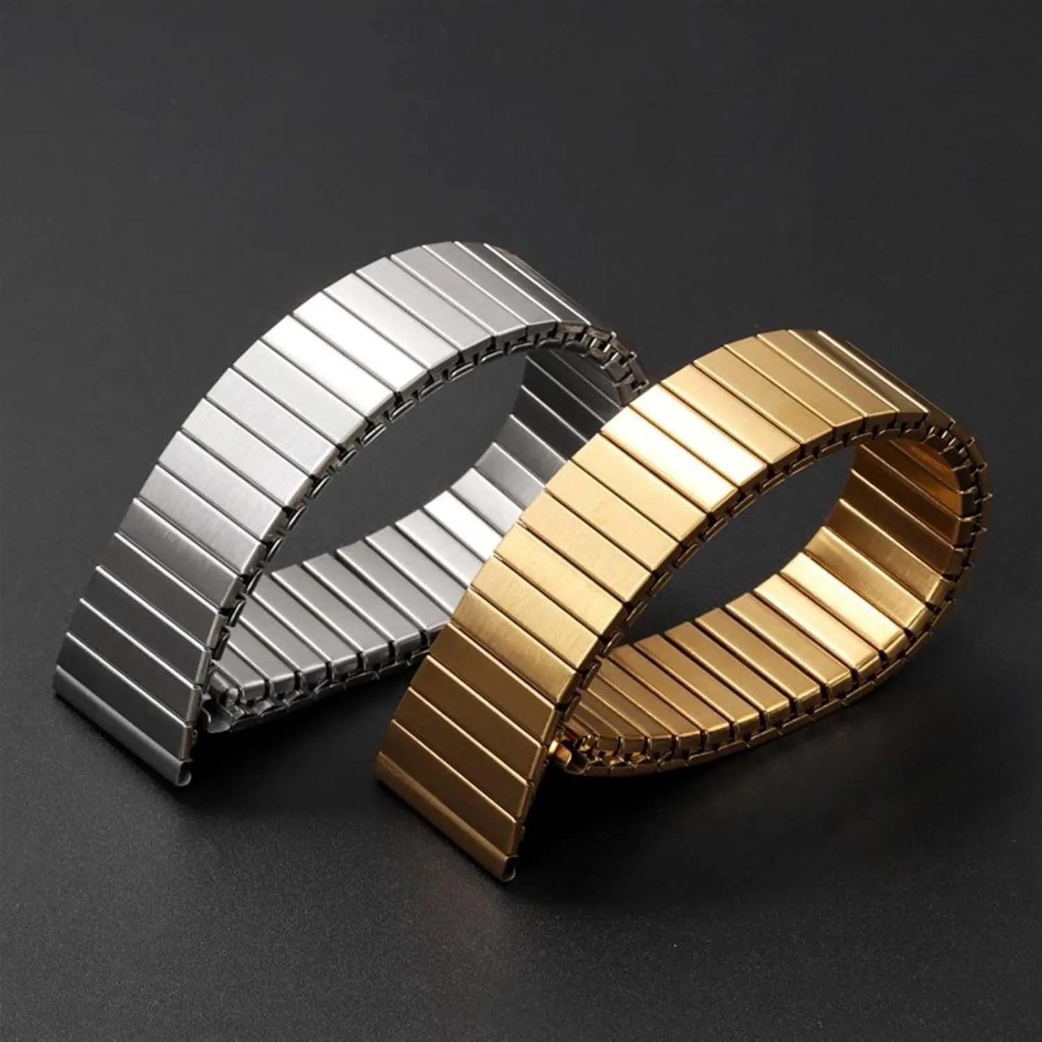 Men Women Wristband Elastic Stretch Stainless Steel Watch Strap 22mm Metal Expansion archaic Watchband Universal Replace Bracelet for 