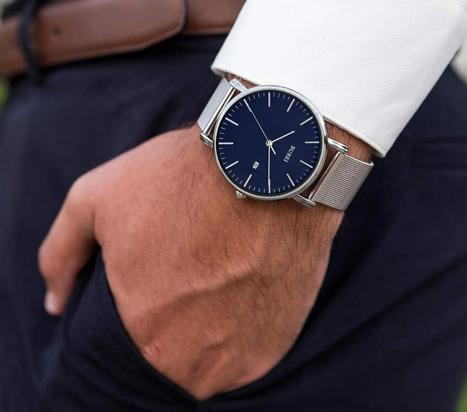 Men Wrist sear Watches Fashion Minimalist Analog Quartz Waterproof Watches for Men BUREI 