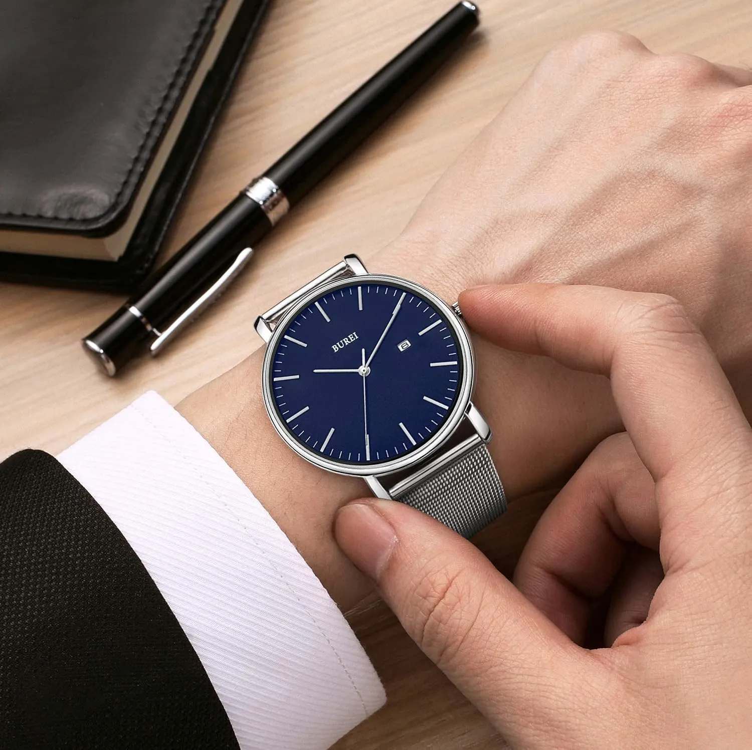 Men Wrist sear Watches Fashion Minimalist Analog Quartz Waterproof Watches for Men BUREI 