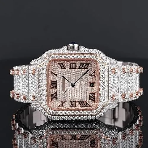 Men (Yellow & attain White) Jewelery 25 Carat Round Shape Diamond Hip Hop Style Fabulous Iced Out Roman Number Moissanite Watch for 