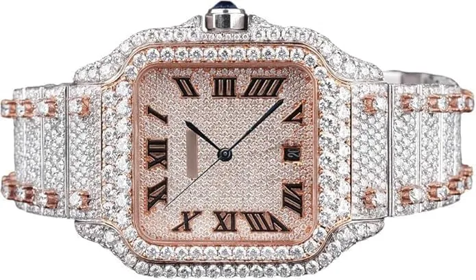 Men (Yellow & attain White) Jewelery 25 Carat Round Shape Diamond Hip Hop Style Fabulous Iced Out Roman Number Moissanite Watch for 