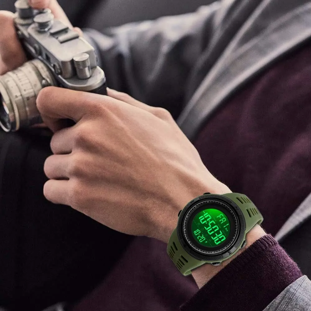 Mens Digital LED Sports Watch Military Multifunction defender cod 12H/24H Time Dual Time Alarm Countdown Back Light with Simple Design 164FT 50M Water Resistant Calendar Month Date Day Watch FANMIS 