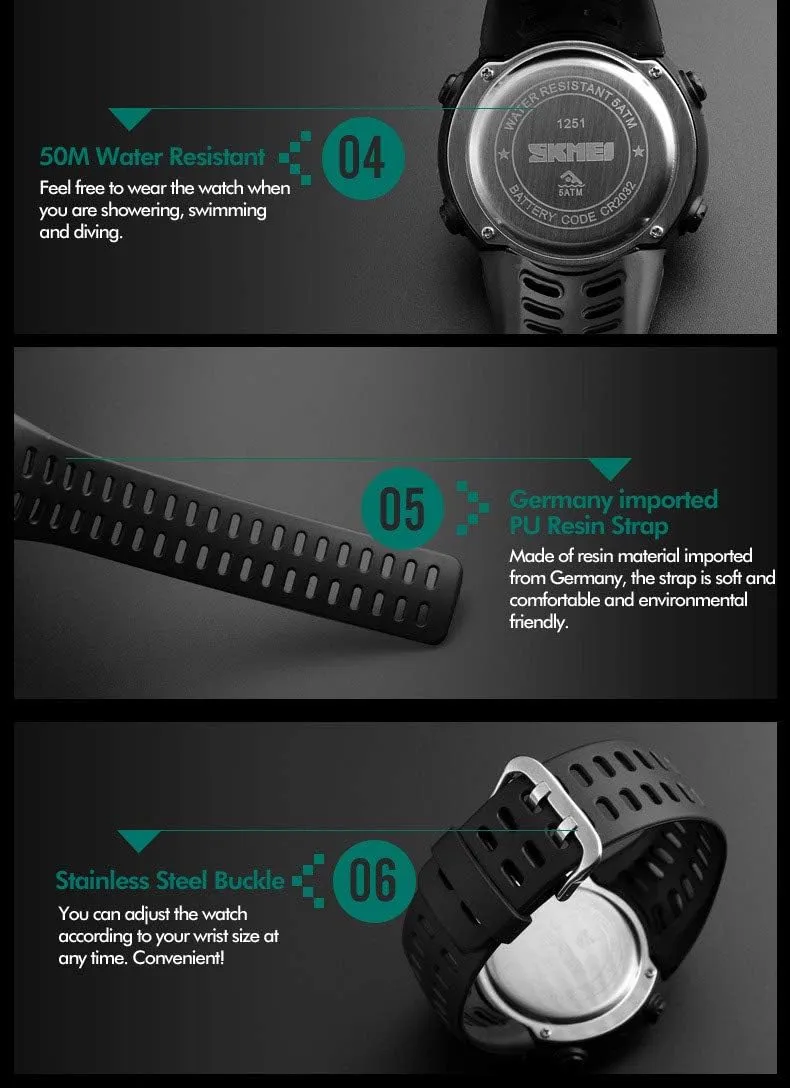 Mens Digital LED Sports Watch Military Multifunction defender cod 12H/24H Time Dual Time Alarm Countdown Back Light with Simple Design 164FT 50M Water Resistant Calendar Month Date Day Watch FANMIS 