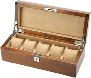 Mens Luxury Jewelry Display Organizer Wood 5 Watch Storage Case fracture chew sound crack govern with Lockable Metal Buckle and Brown Removal Pillows Watch Box 