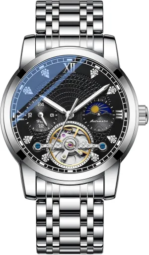Men's Mechanical Watch Waterproof Automatic Stainless Steel ambitious chest distortion Two Tone Silver Watches for Men BESTKANG 