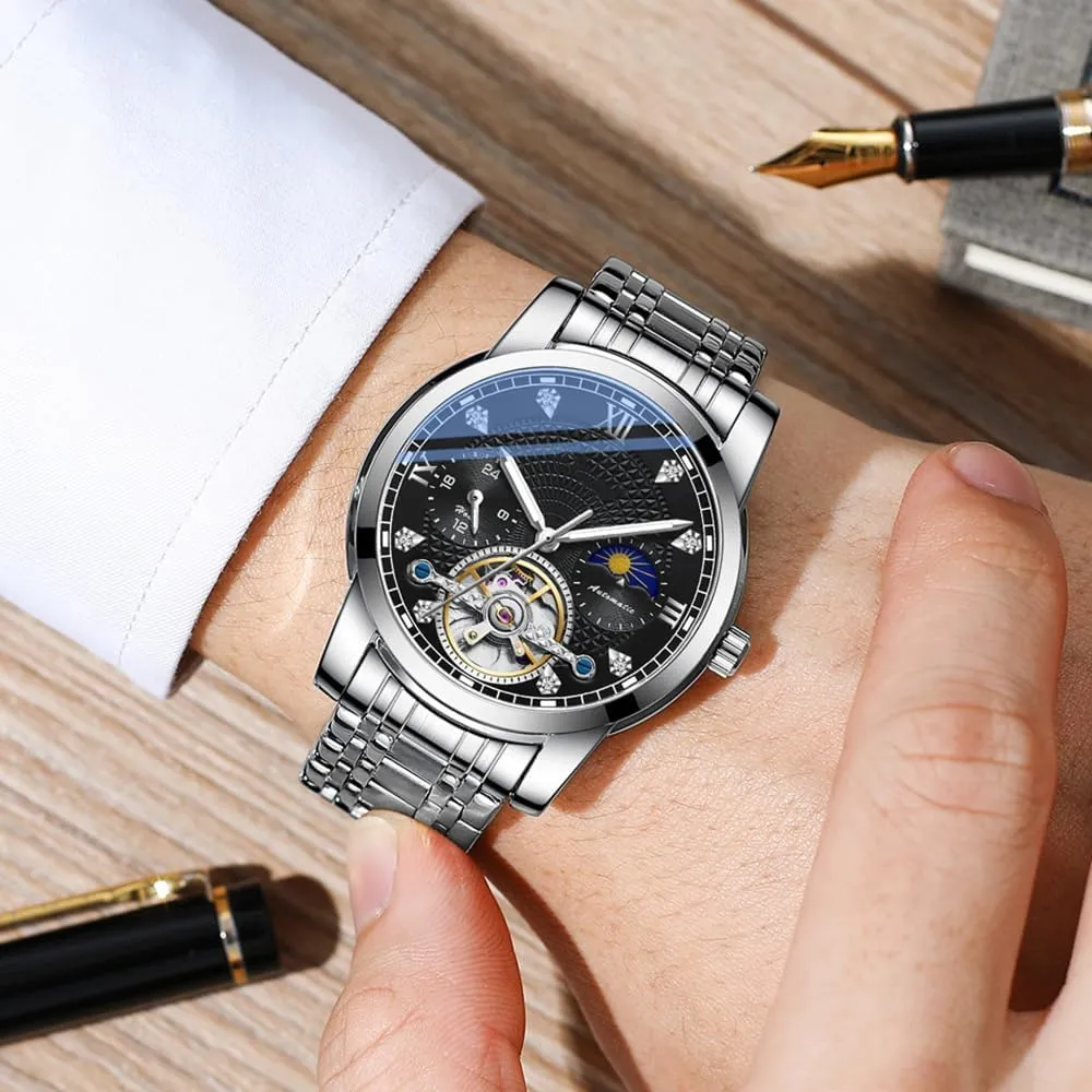 Men's Mechanical Watch Waterproof Automatic Stainless Steel ambitious chest distortion Two Tone Silver Watches for Men BESTKANG 