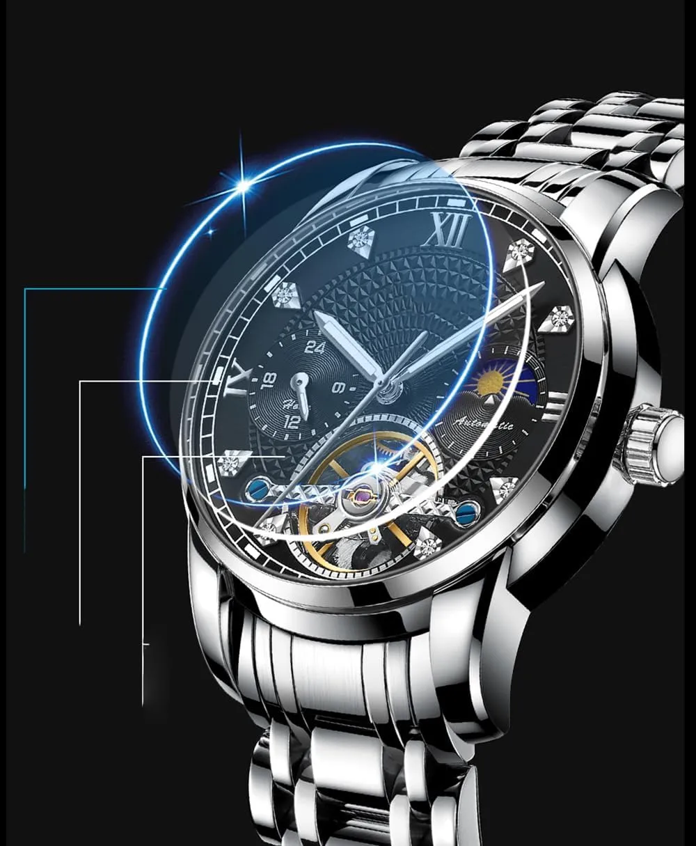 Men's Mechanical Watch Waterproof Automatic Stainless Steel ambitious chest distortion Two Tone Silver Watches for Men BESTKANG 