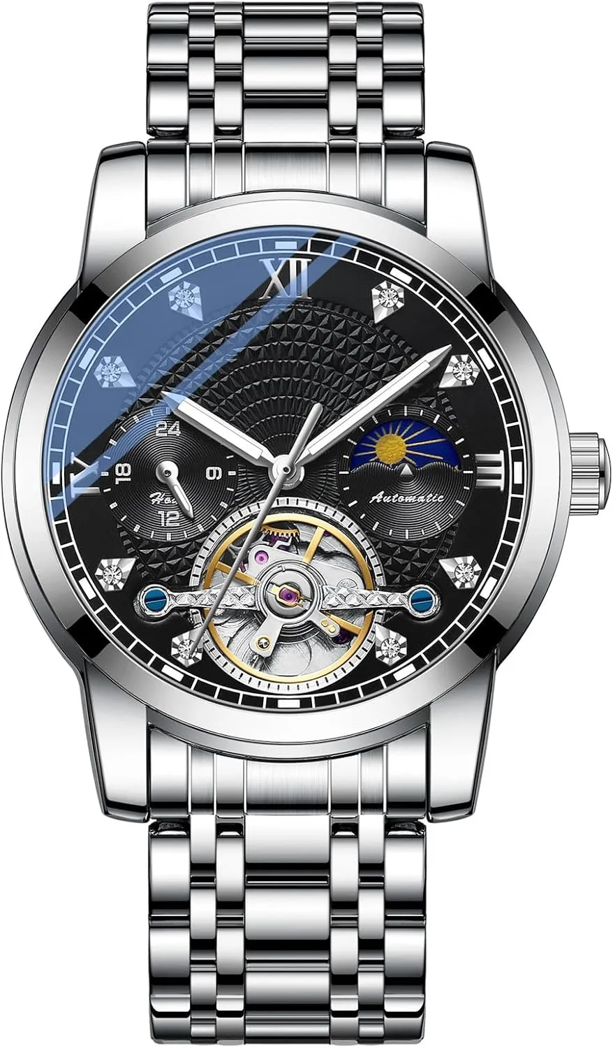 Men's Mechanical Watch Waterproof Automatic Stainless Steel ambitious chest distortion Two Tone Silver Watches for Men BESTKANG 