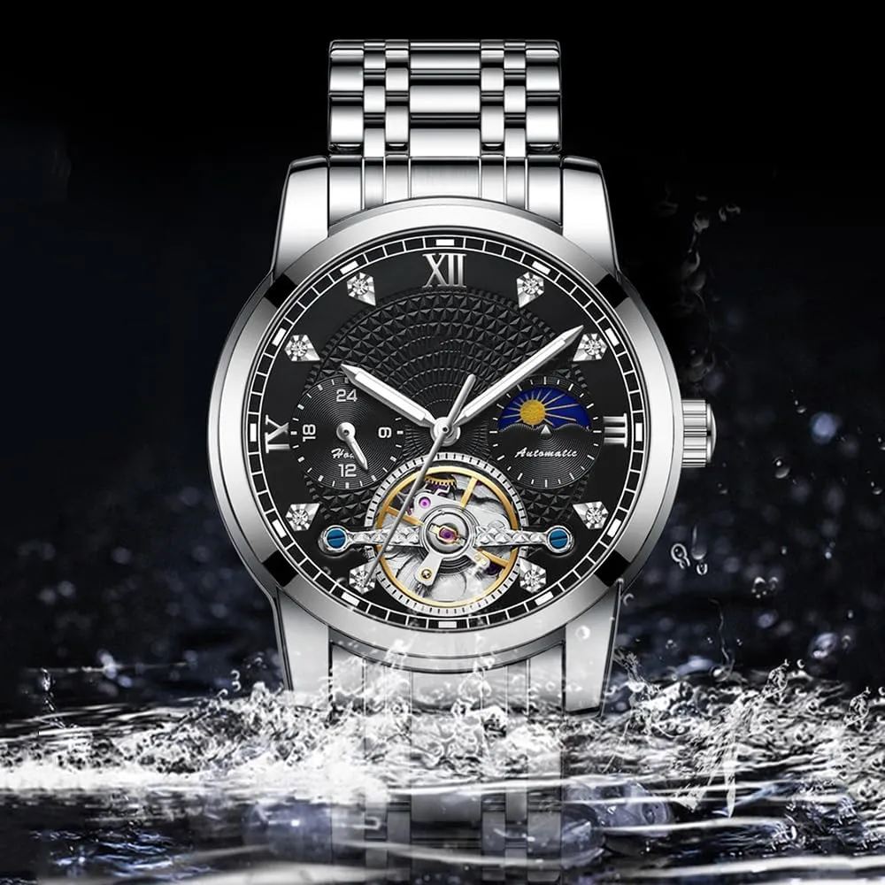 Men's Mechanical Watch Waterproof Automatic Stainless Steel ambitious chest distortion Two Tone Silver Watches for Men BESTKANG 