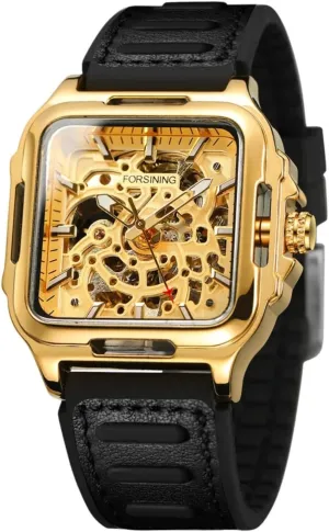 Mens Mechanical Wristwatches Luminous exaggeration Military Watches FORSINING Men Casual Skeleton Hollow Automatic Watch Square 